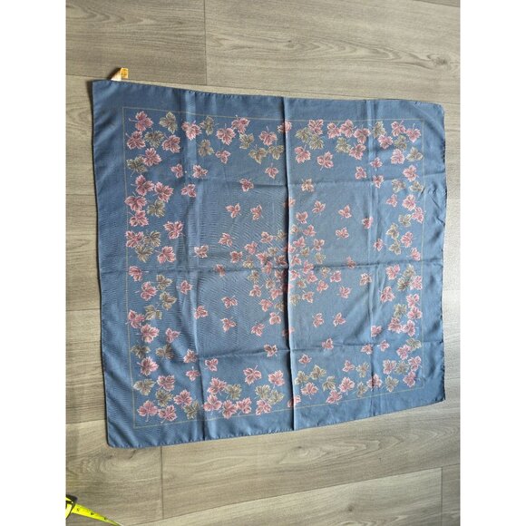 Vintage Blue Leaves Polyester Scarf Square Italy 27"x27" Machine Washable - Picture 1 of 5